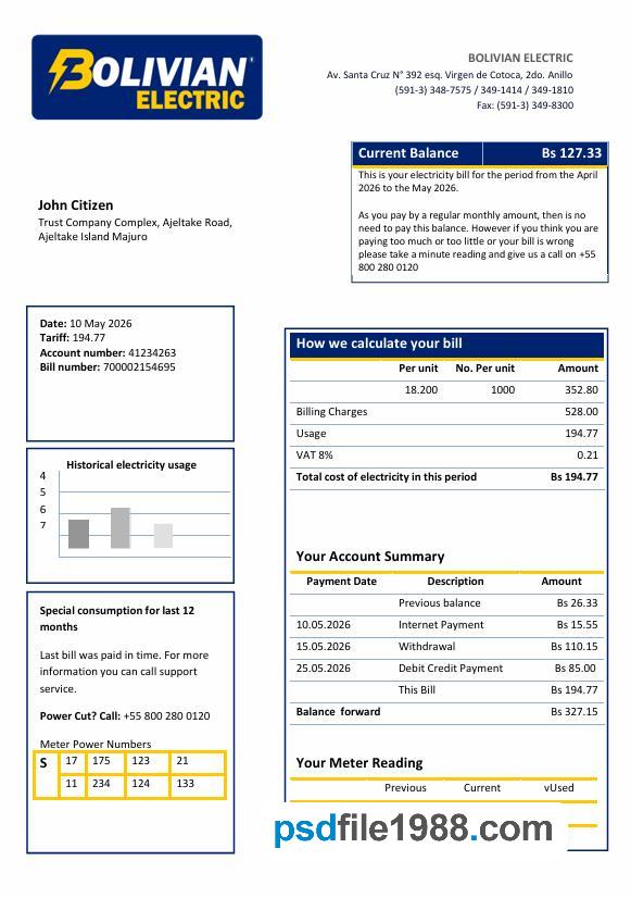 Bolivian Electric Electricity Utility Bill